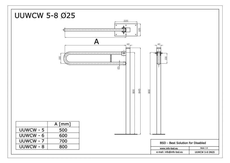 WC Klappgriff freistehend für barrierefreies Bad 70 cm aus rostfreiem Edelstahl ⌀ 25 mm