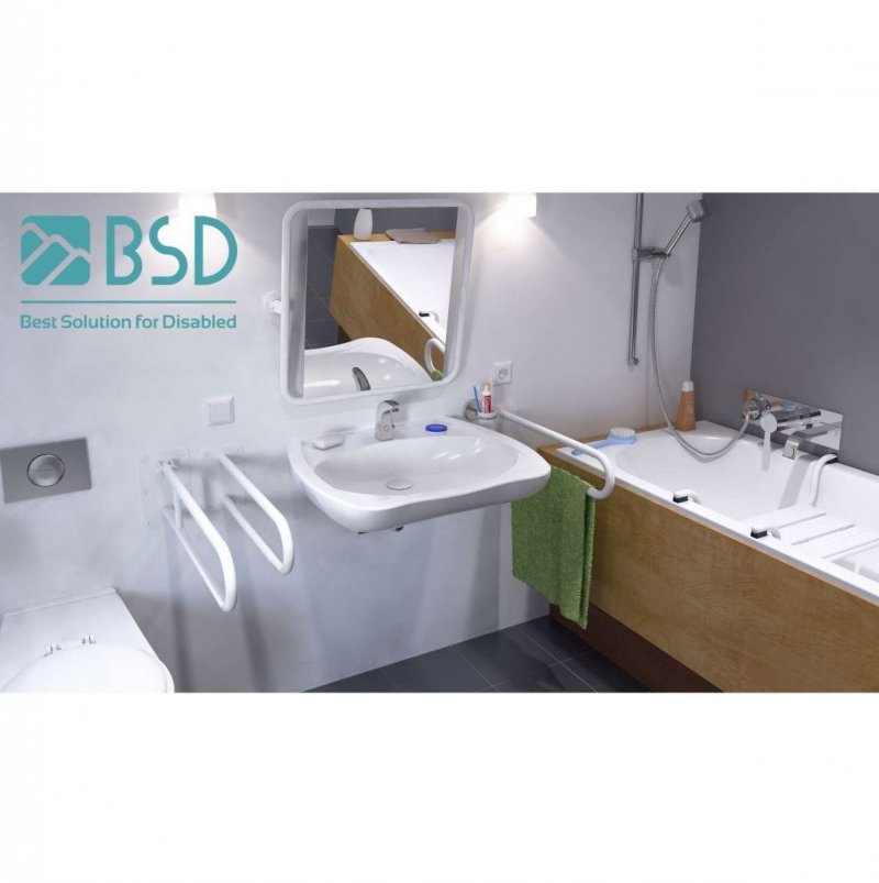 Klappgriff am WC oder Waschbecken für barrierefreies Bad weiß 40 cm ⌀ 25 mm