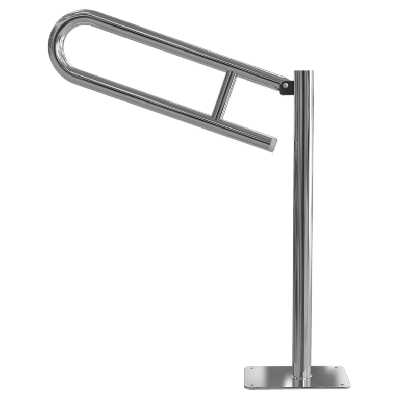 WC Klappgriff für barrierefreies Bad zur Bodenmontage 75cm aus rostfreiem Edelstahl ⌀ 32 mit Abdeckplatten