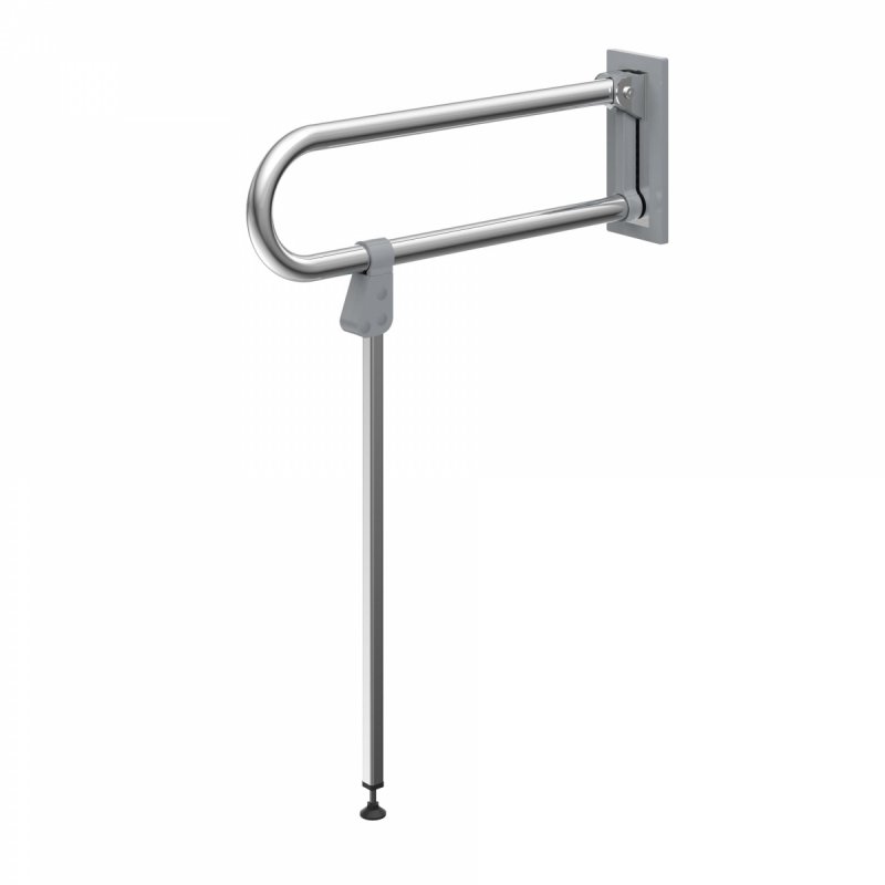 WC Klappgriff für barrierefreies Bad mit Stützbein 60cm aus rostfreiem Edelstahl ⌀ 32 mm