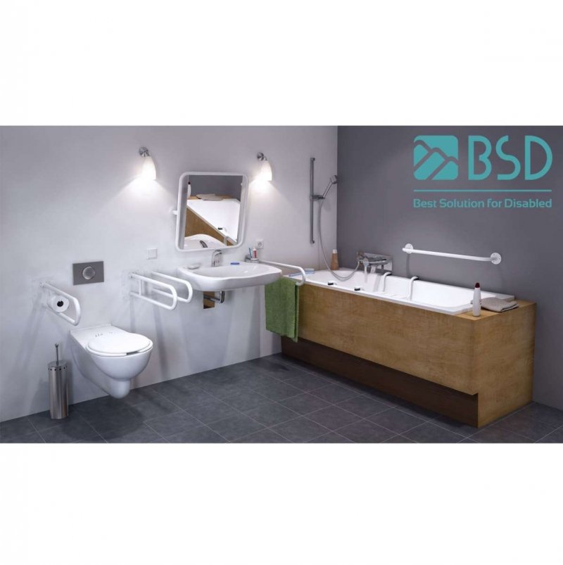 Klappgriffam WC oder Waschbecken für barrierefreies Bad freistehend weiß 60 cm ⌀ 32 mm