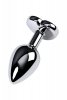 Silver anal plug with purple gem heart-shaped