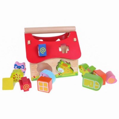Drewniany domek, farma sorter z klockami ECOTOYS