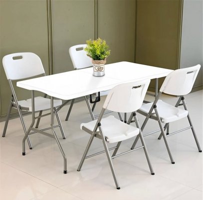 Komplet 4 krzeseł składanych zestaw cateringowy metal HDPE białe ModernHome