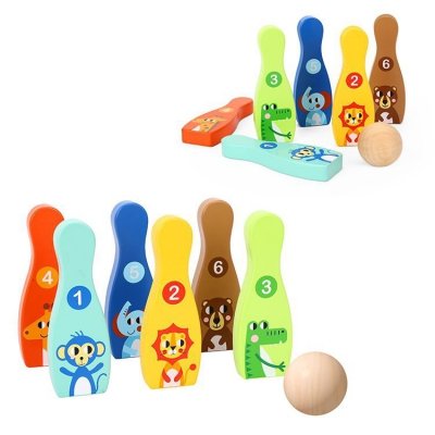 TOOKY TOY Drewniane Kręgle dla Dzieci  6 szt. + Piłka