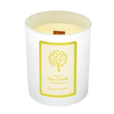 Świeca naturalna sojowa 150 g, drewniany knot. Waniliowy, subtelny zapach