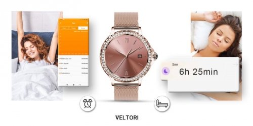 Smartwatch Damski VELTORI VT320-1 Złota Bransoleta + Różowy Pasek Silikonowy