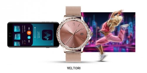 Smartwatch Damski VELTORI VT320-1 Złota Bransoleta + Różowy Pasek Silikonowy