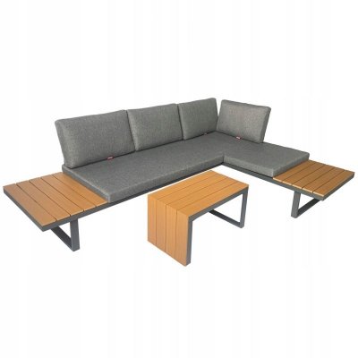 ZESTAW MEBLI OGRODOWYCH narożnik sofa stolik LEKKI komplet gród ALUMINIUM