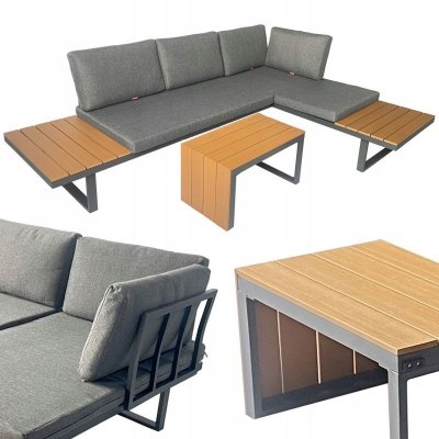 ZESTAW MEBLI OGRODOWYCH narożnik sofa stolik LEKKI komplet gród ALUMINIUM