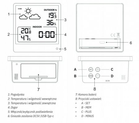 STACJA POGODOWA Z DCF METEO SP200 Z POGODYNKA EKRAN LCD