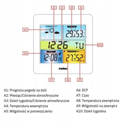 STACJA POGODOWA Z DCF METEO SP202 Z POGODYNKA ORAZ CZUJNIKIEM ZEWNĘTRZNYM