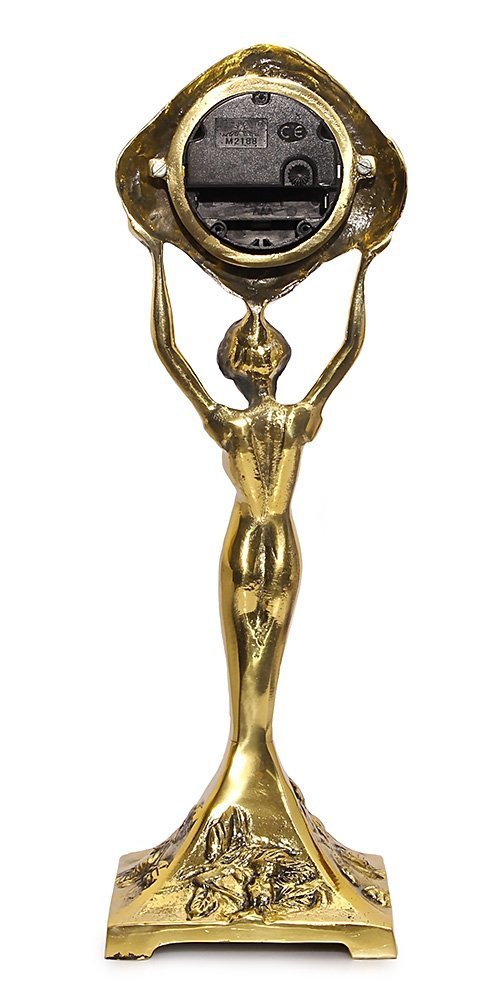  Mosiężny stojący zegar z figurą panna