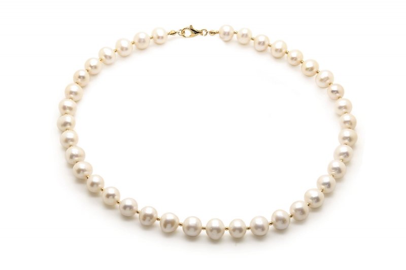 Naszyjnik i Bransoletka z naturalnymi perłami i złotymi kuleczkami 585 | KOMPLET PERŁY