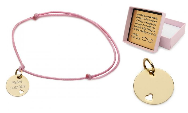 Złota zawieszka / bransoletka kółko z serduszkiem 14k / 585 GRAWER + etui GRATIS