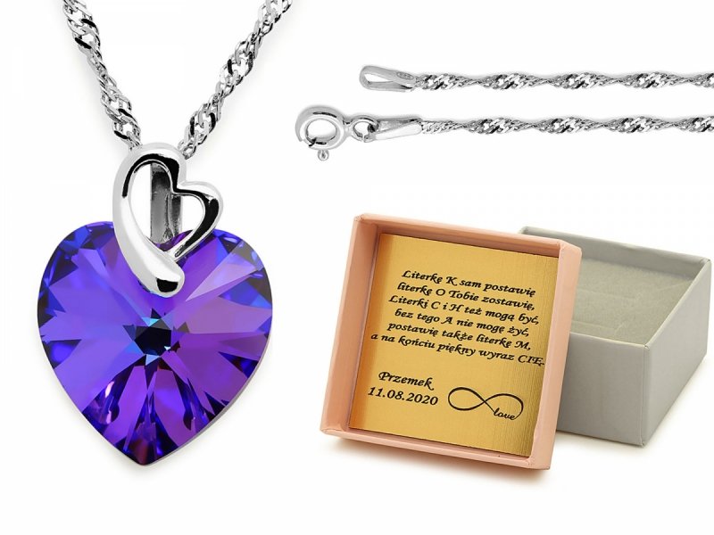 Naszyjnik serce SREBRO 925 SERDUSZKO KRYSZTAŁ SWAROVSKI ELEMENTS