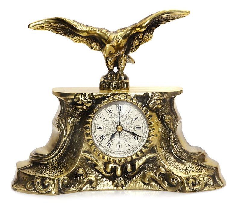 Mosiężny zegar stojący z orłem | kominkowy | biurkowy