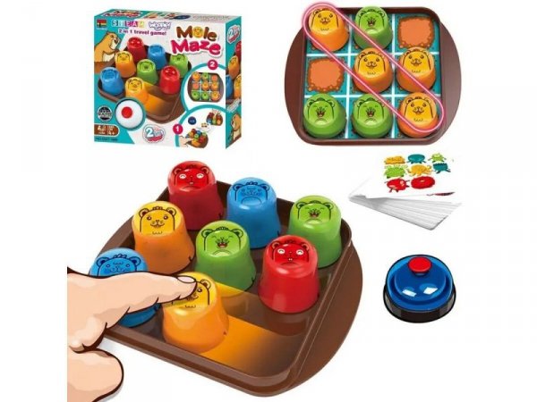 Edukacyjna Gra Logiczna &quot;MOLE MAZE&quot; 2w1 SZYBKIE KUBECZKI, Kółko Krzyżyk, Karty