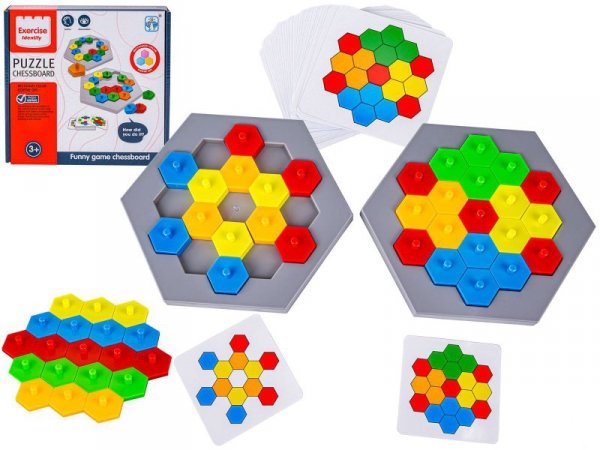 Edukacyjna Gra Logiczna Na Refleks Karty, Układanka &quot;Puzzle Chessboard&quot; Klocki + 30 kart