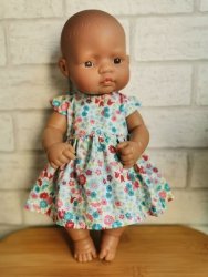 Olimi, sukienka dla lalki Miniland 32cm, turkusowa łączka