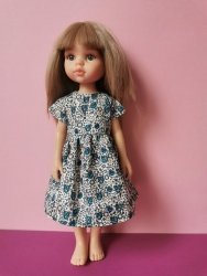 Olimi, sukienka dla lalki Paola Reina, 32cm,  turkusowe kwiatki