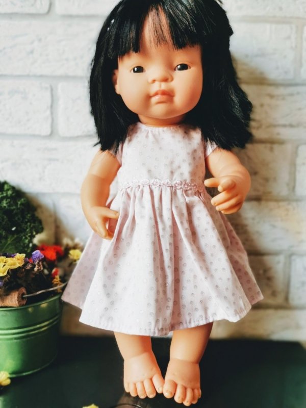 Olimi sukienka dla lalki Miniland 38cm różowa w srebrne kropeczki