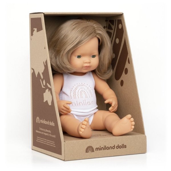 Miniland lalka Europejka z długimi blond włosami 38cm