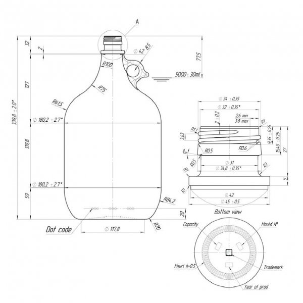 Full truckload with 26 pallets of 5000 ml glass demijohns