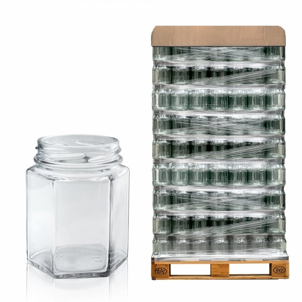 glass-jar-hexagonal-196-ml-0.19-l-fi-58-pallet-of-2970-pieces-pack-of-33-pieces