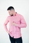 Koszula męska Slim CDR90 - 3D biała w różowy wzór (pasley) 