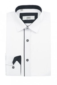 Koszula dziecięco-młodzieżowa slim - biała z czarnymi dodatkami