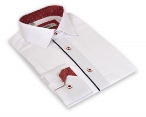 Koszula męska Slim - biała z granatowymi i czerwonymi dodatkami
