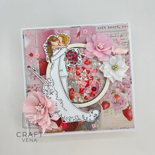 Kartka ręcznie robiona na Ślub z shakerem i złoceniem 004 | Craftvena