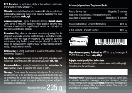 KFD Creatine Creapure 225 kaps.