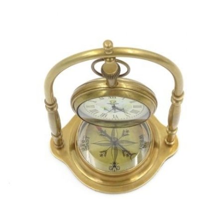 Marynistyczny zegar mosiężny z kompasem na zawiesiu NC1880