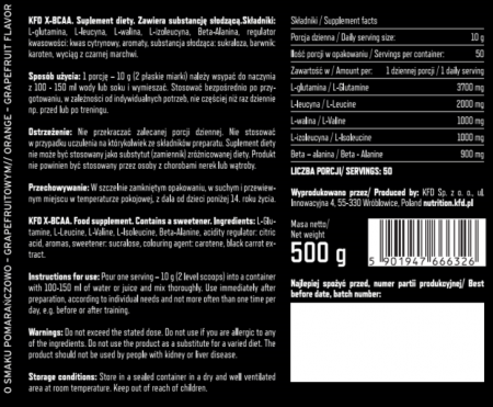 KFD X-BCAA 500g pomarańczowo-grejpfrutowy