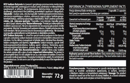 KFD Sodium Butyrate 100 kaps. Maślan Sodu