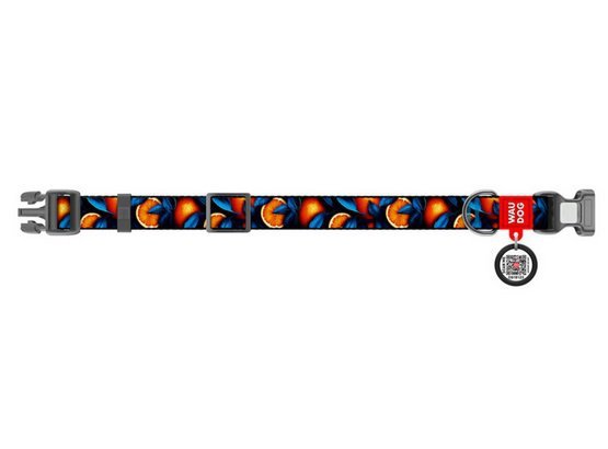 Collar WauDog Nylon Obroża nylonowa z QR-paszportem, plastikowy fastex, wzór POMARAŃCZE, 20mm/28-40cm