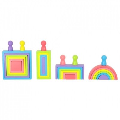 Klocki drewniane edukacyjne układanka tęcza puzzle montessori tęcza kolorowe