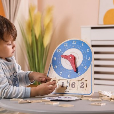 VIGA Drewniany Zegar Nauka Zegara  Czasu Montessori