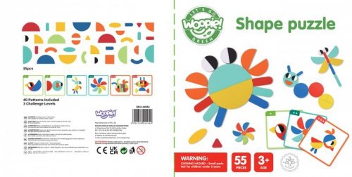 WOOPIE GREEN Drewniana Układanka Montessori 40 Wzorów do Odtworzenia 55 el. Certyfikat FSC