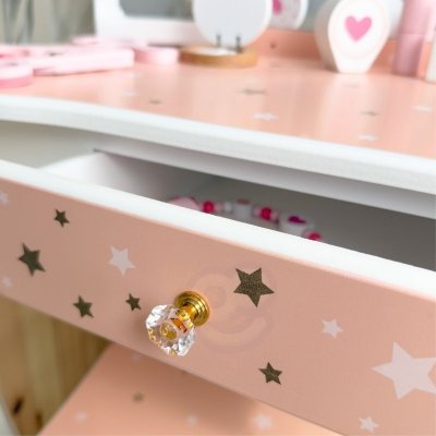 TOOKY TOY Drewniana Toaletka z Krzesełkiem Składane Lusterko Akcesoria 15 el.