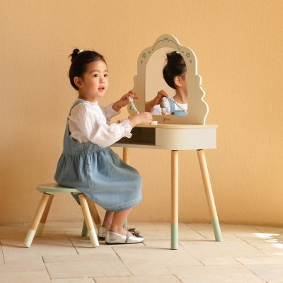 CLASSIC WORLD Drewniana Toaletka z Lustrem Krzesełkiem i Akcesoriami Pastelowa