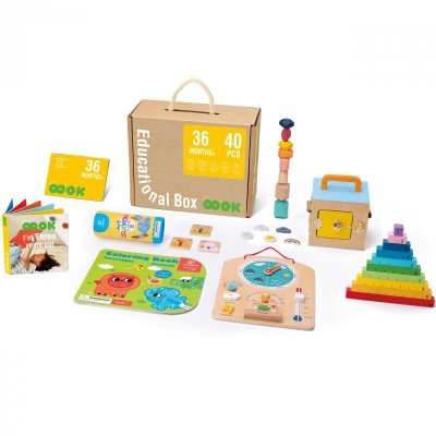 Tooky Toy Edukacyjne Pudełko Montessori Układanka Liczydło Tablica Pogody 6w1 od 3 Lat