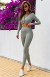 Elastyczne legginsy prążek damskie khaki