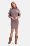 Bewear B309 sukienka bluzowana z dzianiny prążkowanej kakaowa 
