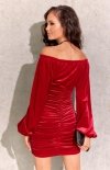 Welurowa sukienka hiszpanka z długim rękawem czerwona-3