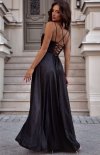 Duet Valeria maxi sukienka z wiązaniem połysk czarna tył