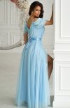 Szyfonowa długa sukienka hiszpanka błękitna 310-08 tył