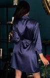 Edelina Navy Blue satynowy szlafrok damski tył